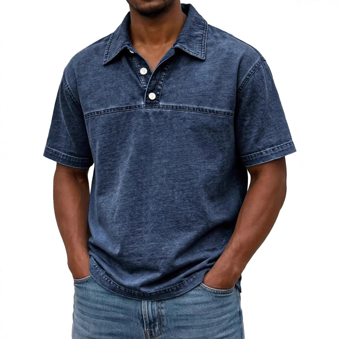 Nathan | Polo Homme Denim Noir Manches Courtes