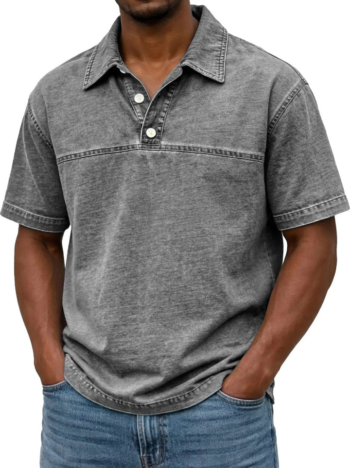 Nathan | Polo Homme Denim Noir Manches Courtes