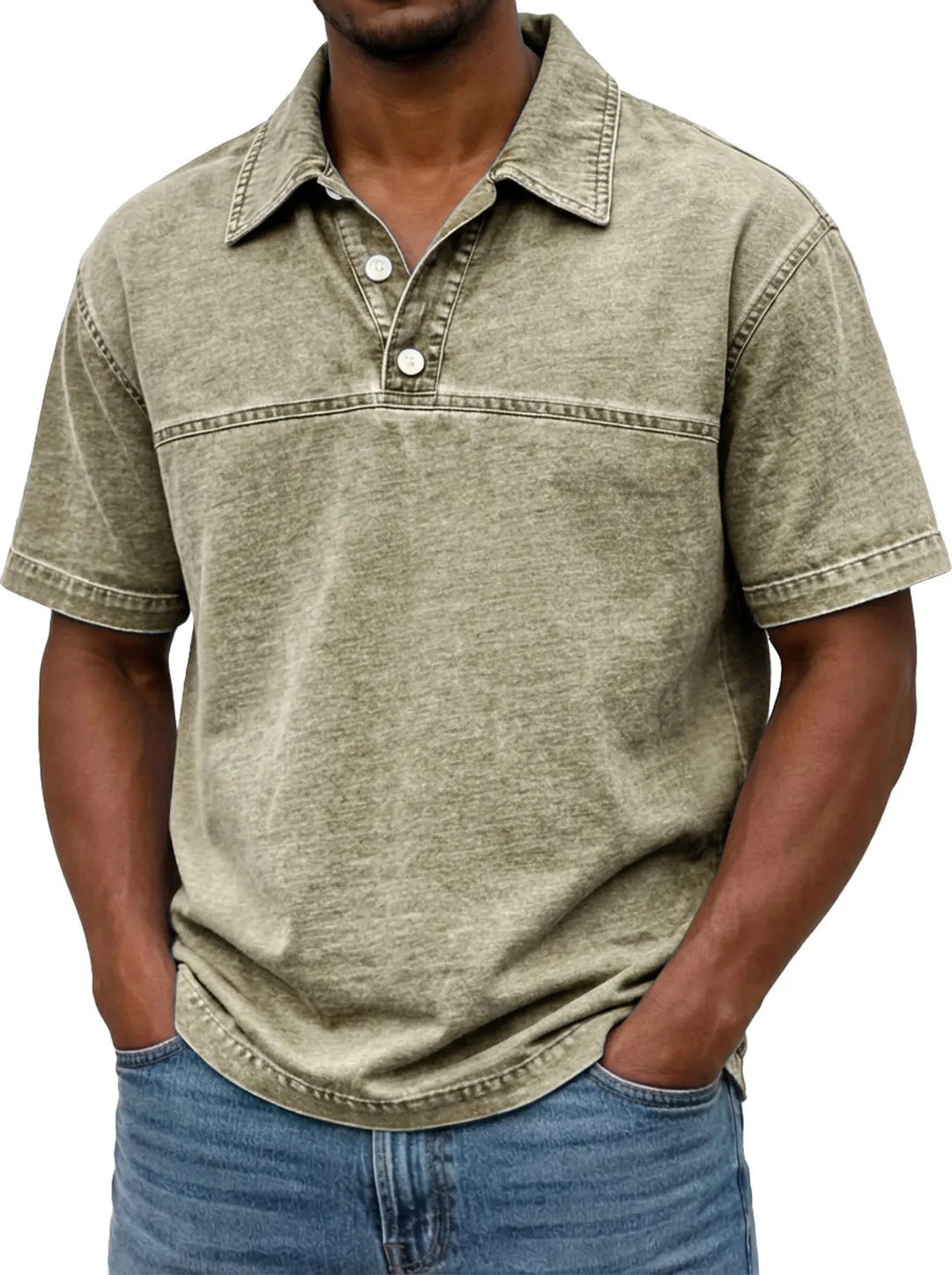Nathan | Polo Homme Denim Noir Manches Courtes