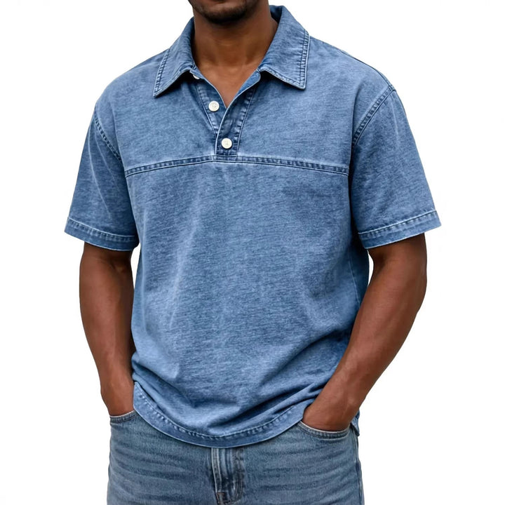 Nathan | Polo Homme Denim Noir Manches Courtes