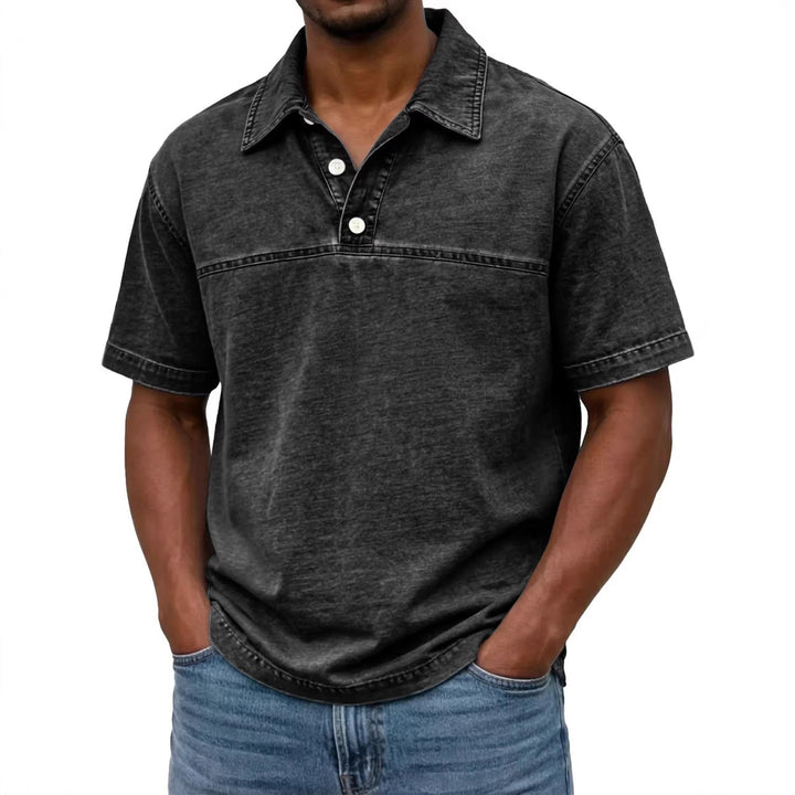 Nathan | Polo Homme Denim Noir Manches Courtes
