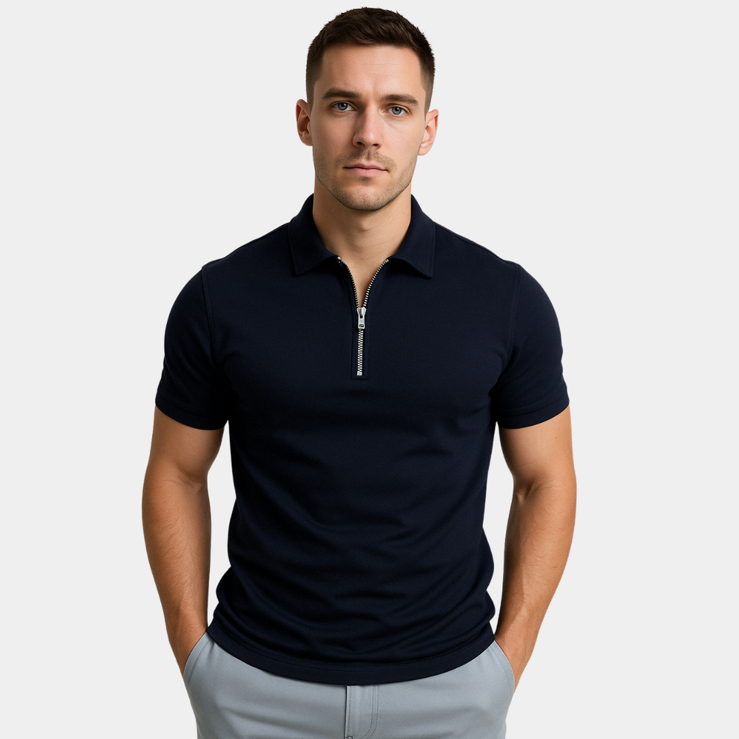 Nathan | Polo Zippé Homme Manches Courtes Marine