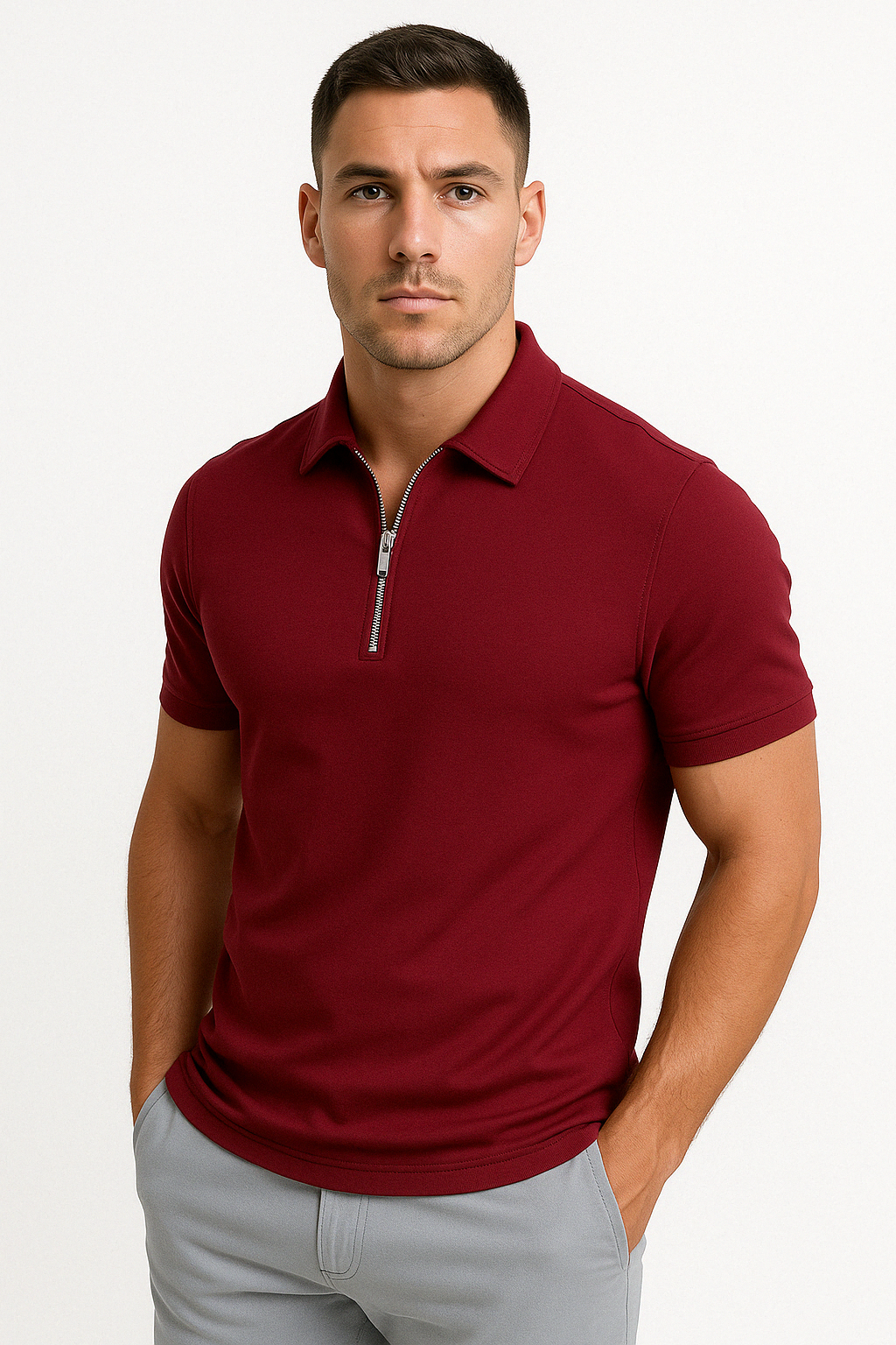 Nathan | Polo Zippé Homme Manches Courtes Marine