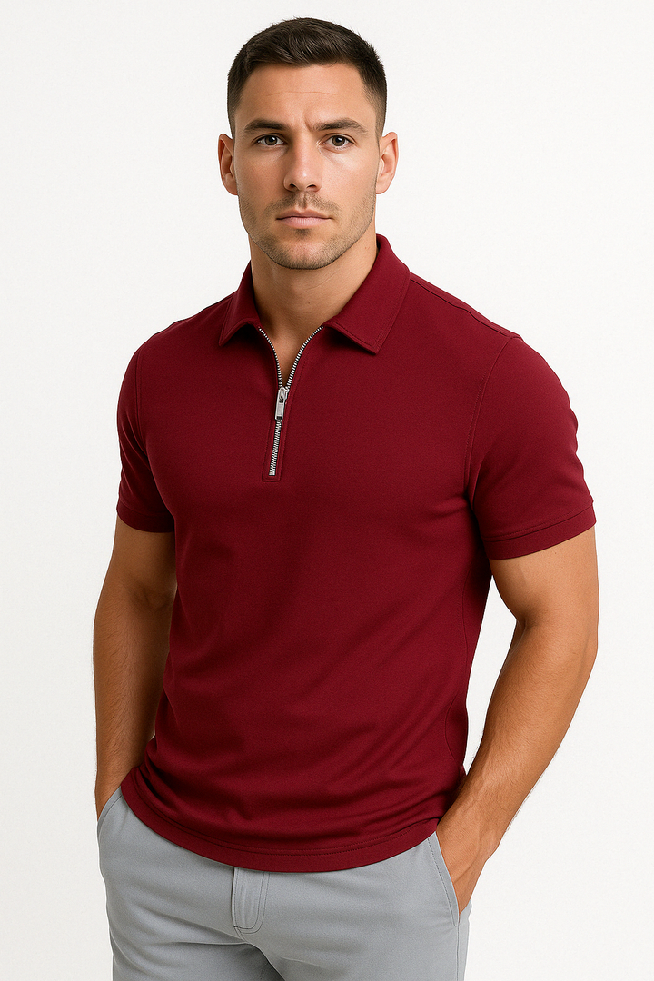 Nathan | Polo Zippé Homme Manches Courtes Marine