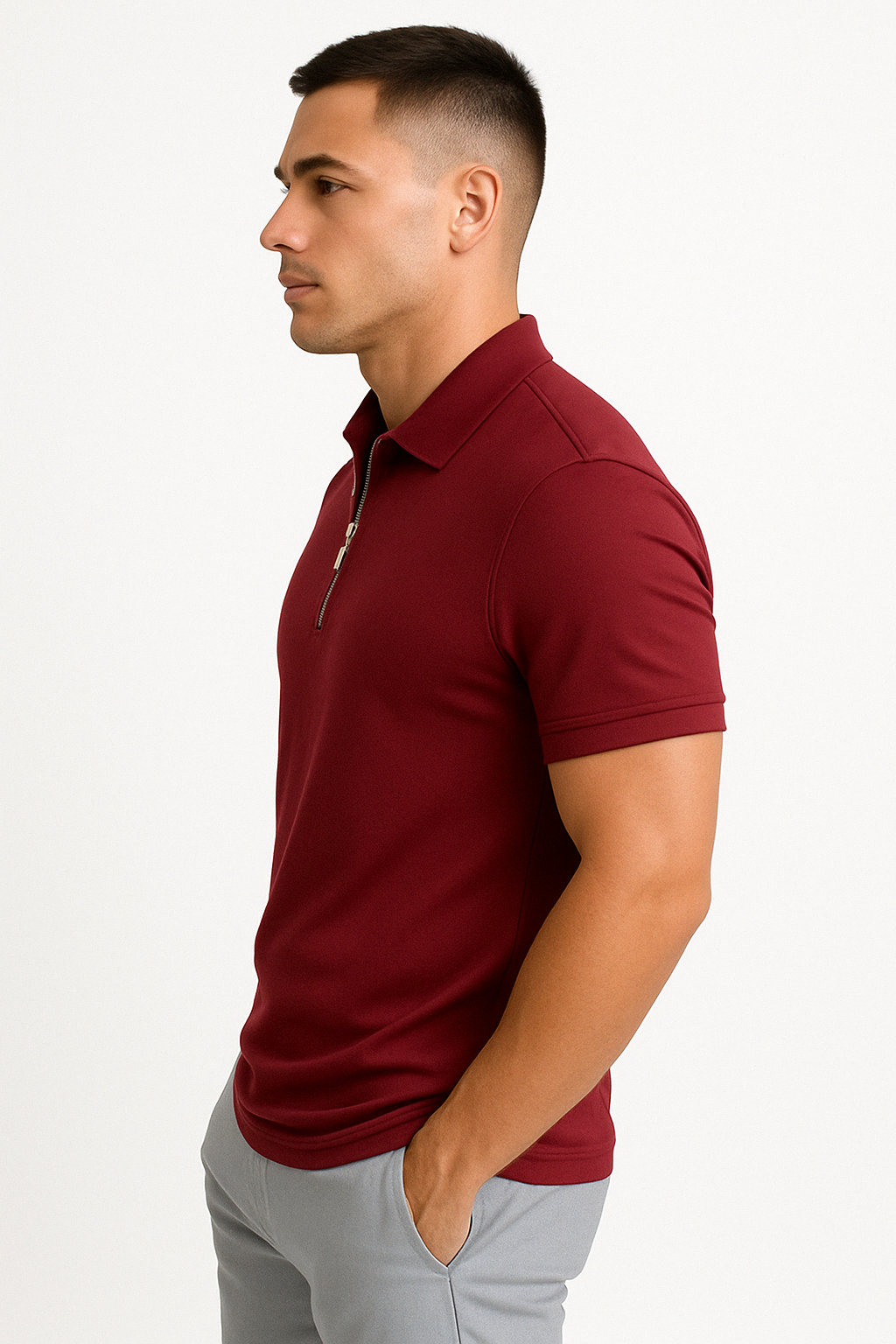 Nathan | Polo Zippé Homme Manches Courtes Marine