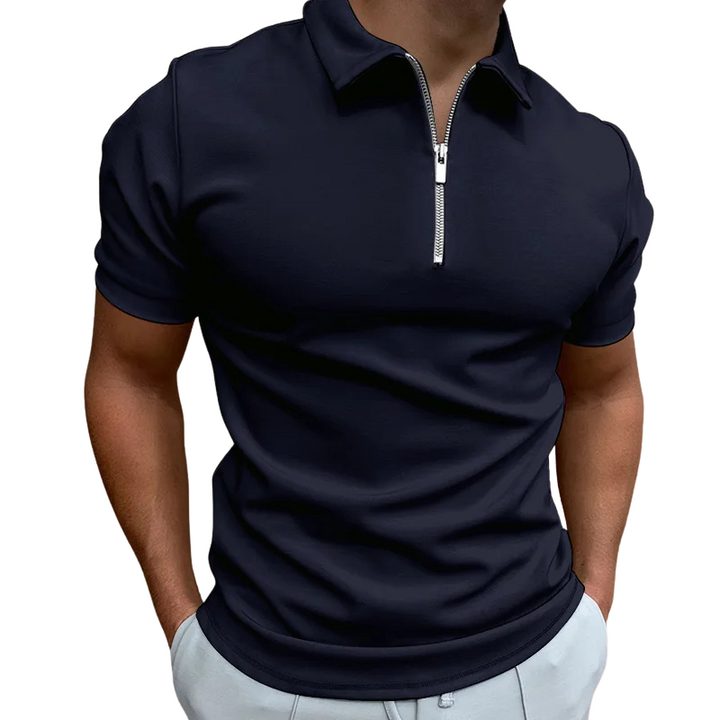 Nathan | Polo Zippé Homme Manches Courtes Marine