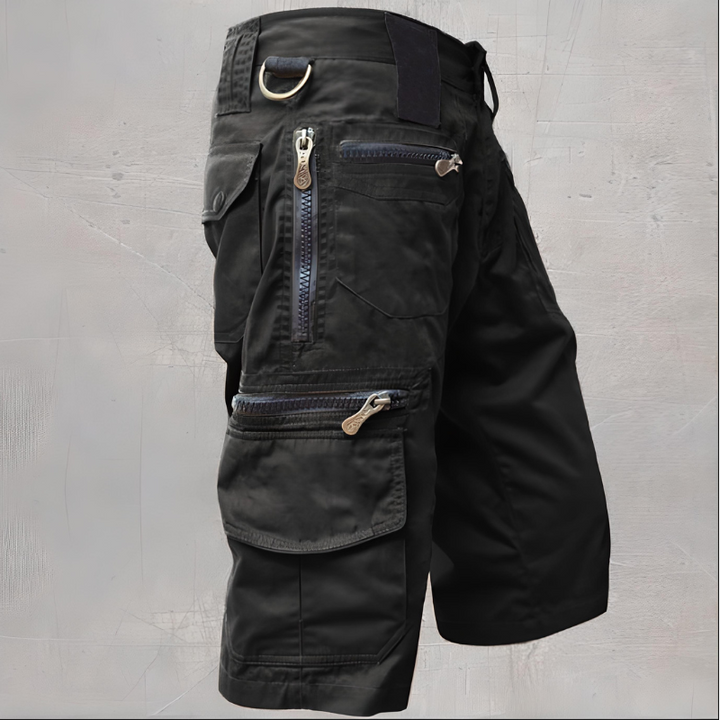 Nathan | Short Cargo Homme Noir Multi-Poches Zippées