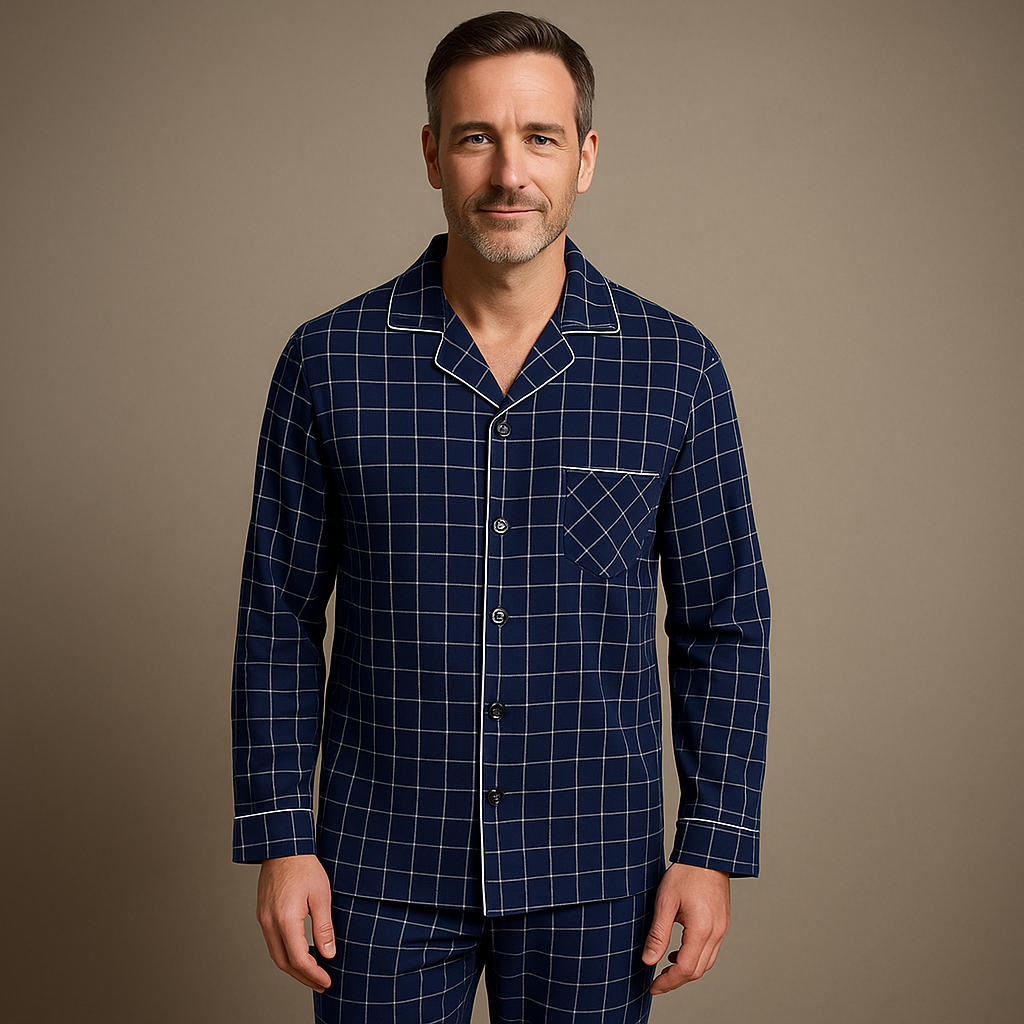 Pyjama homme à carreaux col boutonné