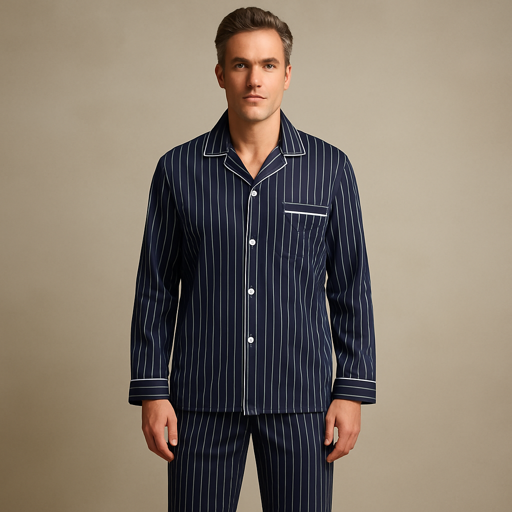 Claude | Pyjama Rayé Col Boutonné Passepoil