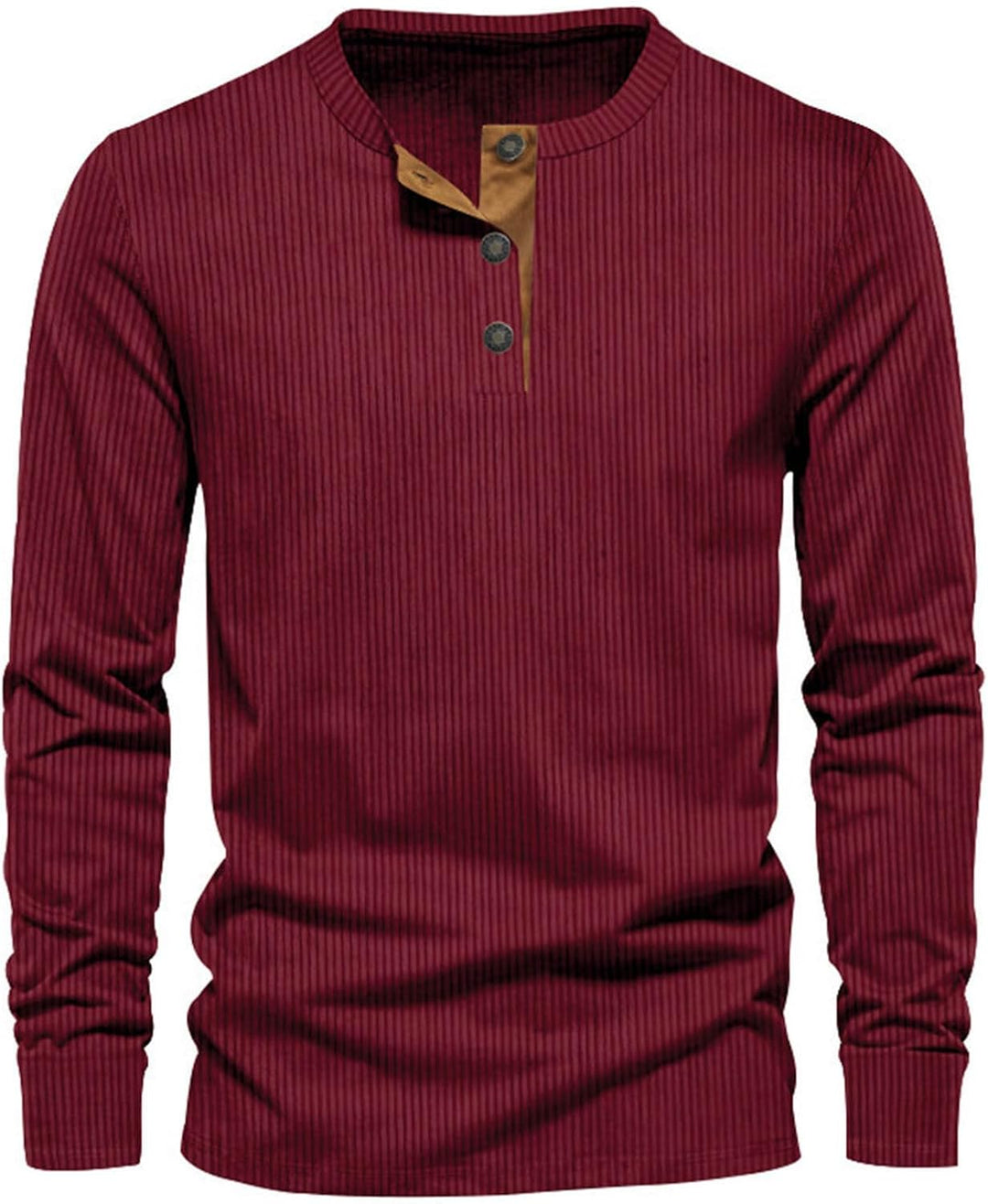 Nicolas | Henley Homme Manches Longues Bordeaux Côtelé