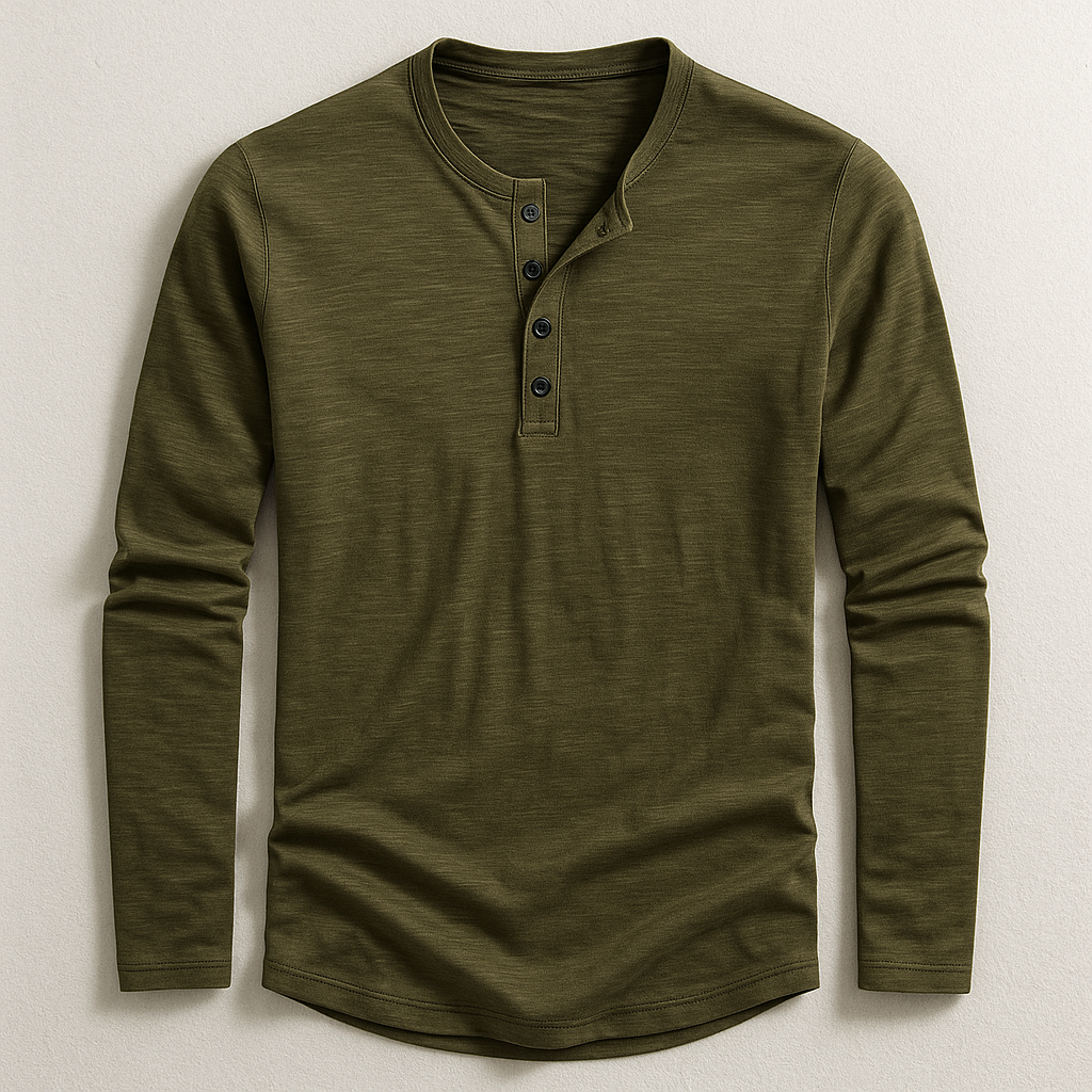 Nicolas | Henley Homme Marron Manches Longues Coupe Ample