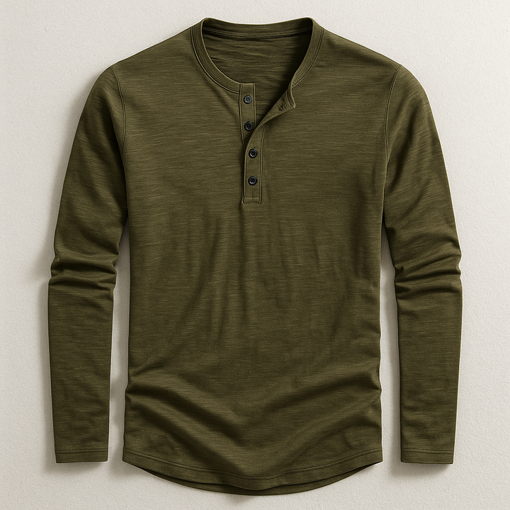 Nicolas | Henley Homme Marron Manches Longues Coupe Ample