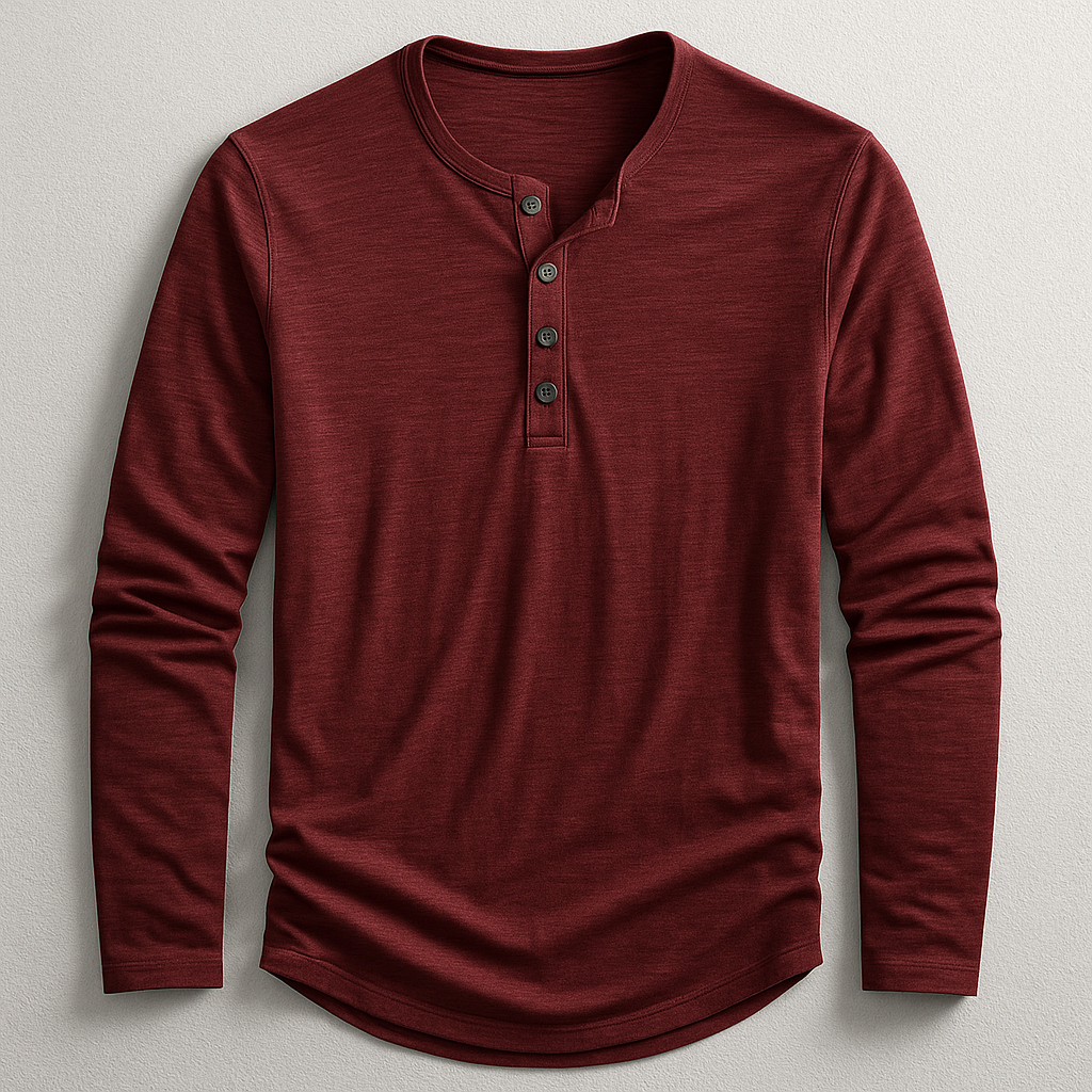 Nicolas | Henley Homme Marron Manches Longues Coupe Ample