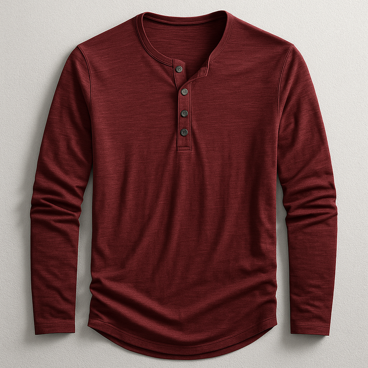 Nicolas | Henley Homme Marron Manches Longues Coupe Ample