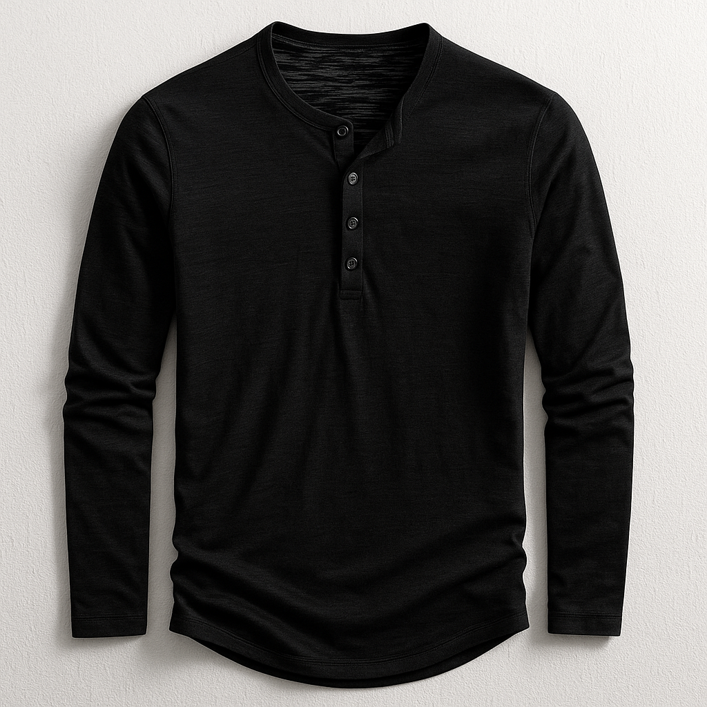 Nicolas | Henley Homme Marron Manches Longues Coupe Ample