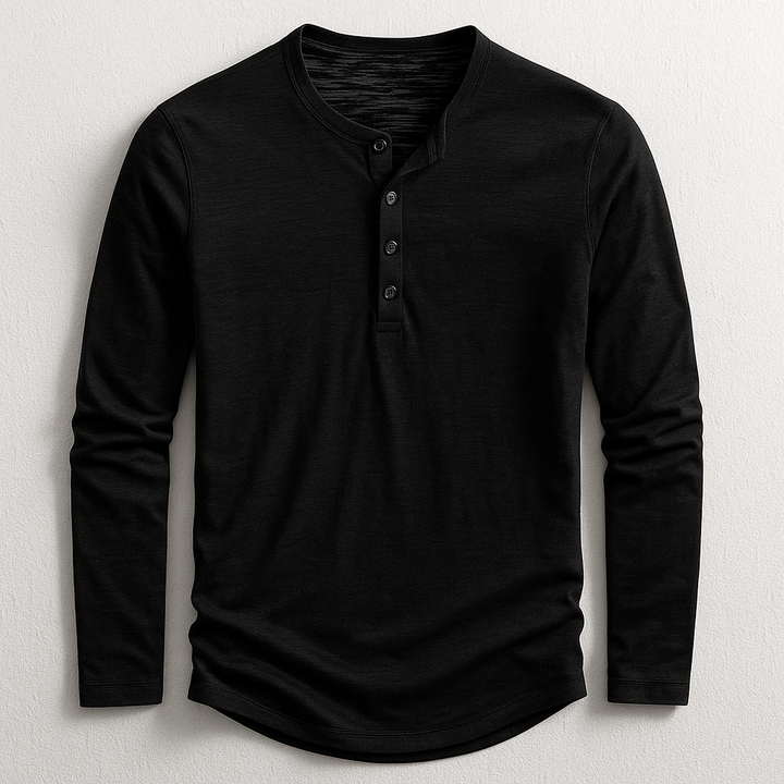 Nicolas | Henley Homme Marron Manches Longues Coupe Ample