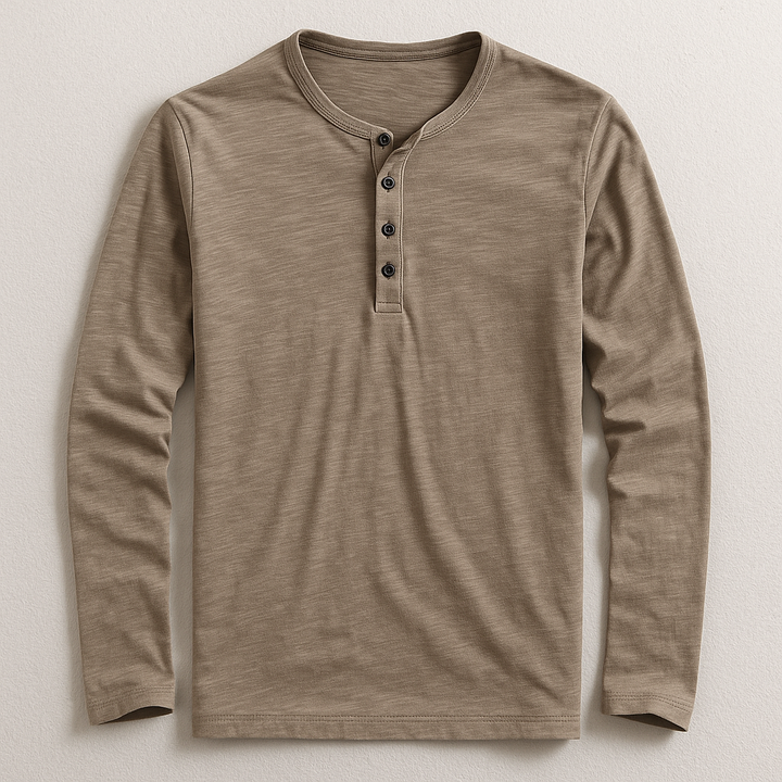 Nicolas | Henley Homme Marron Manches Longues Coupe Ample