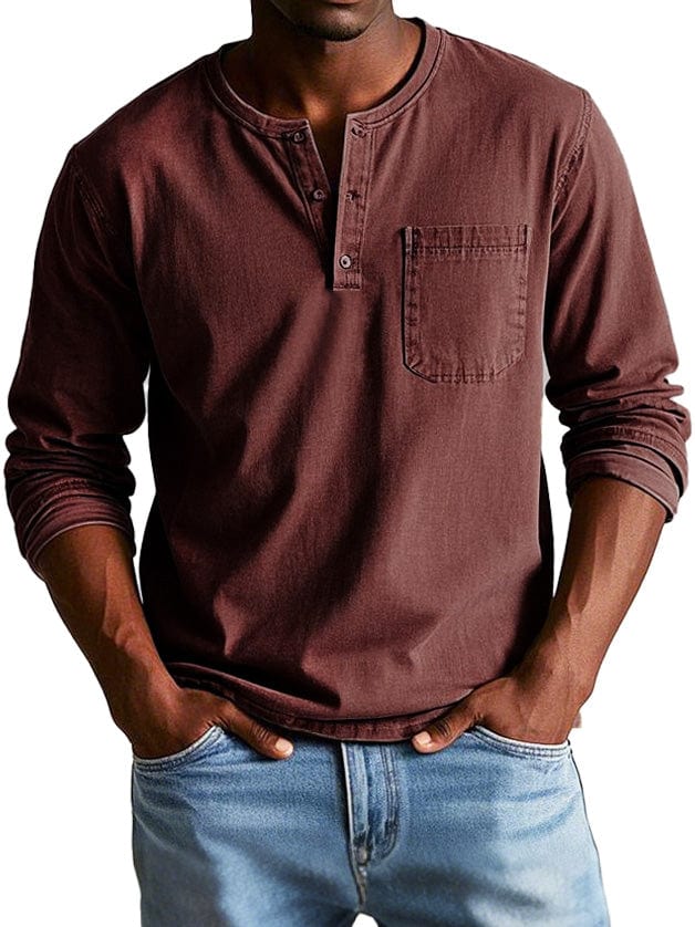 Nicolas | Henley manches longues homme poche poitrine
