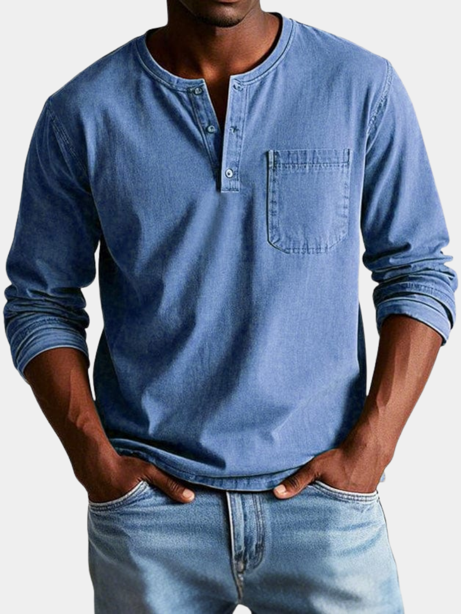 Nicolas | Henley manches longues homme poche poitrine