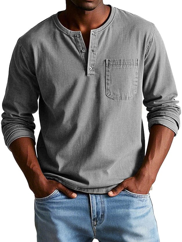 Nicolas | Henley manches longues homme poche poitrine