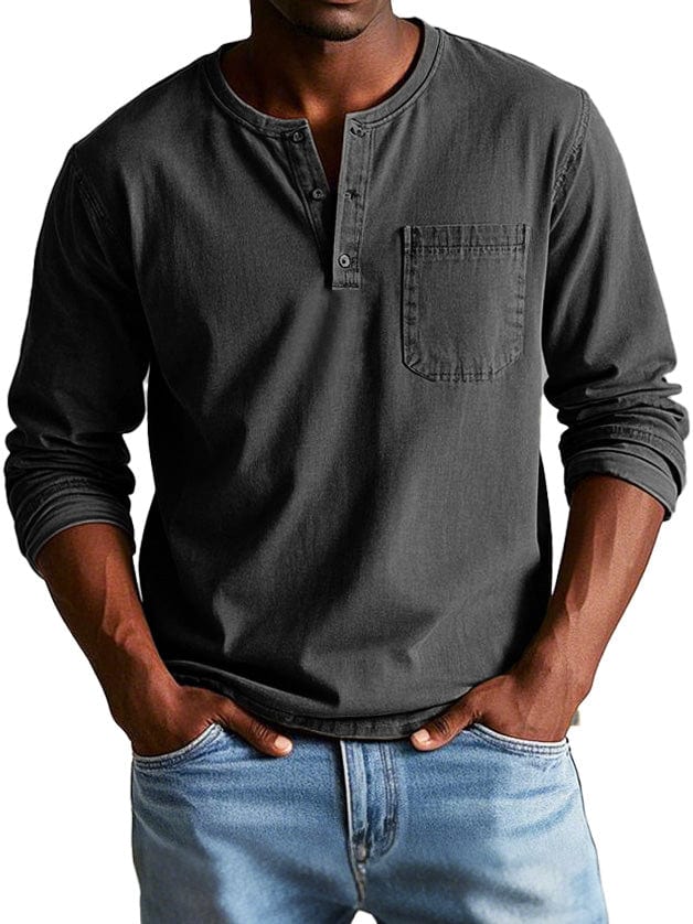 Nicolas | Henley manches longues homme poche poitrine