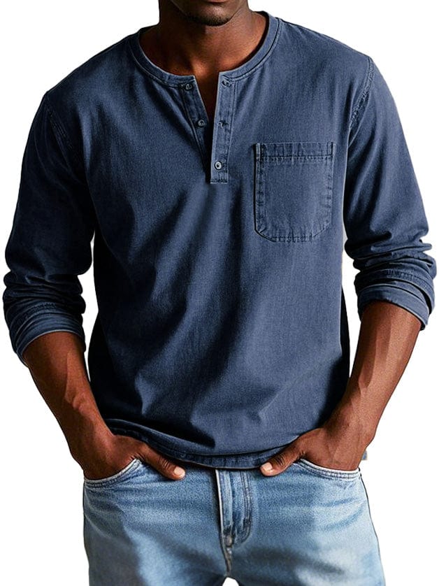 Nicolas | Henley manches longues homme poche poitrine