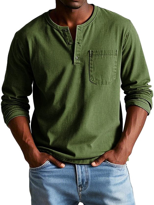 Nicolas | Henley manches longues homme poche poitrine