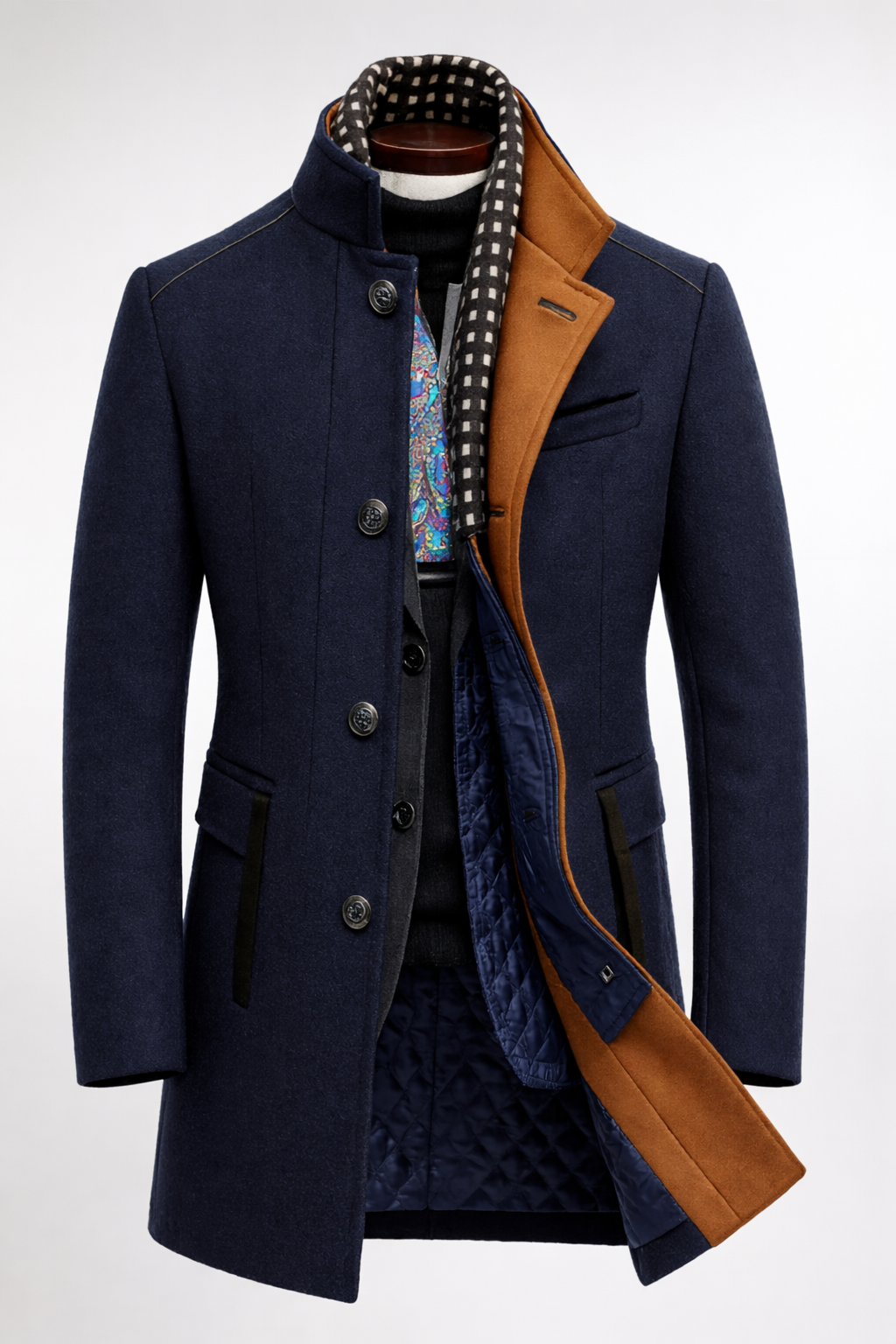 Clément | Manteau Homme Col Contrasté Boutonné Laine