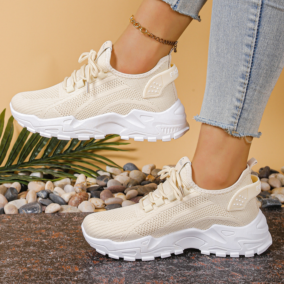 Noémie | Baskets Basses Femme Crème Mesh Semelle Épaisse