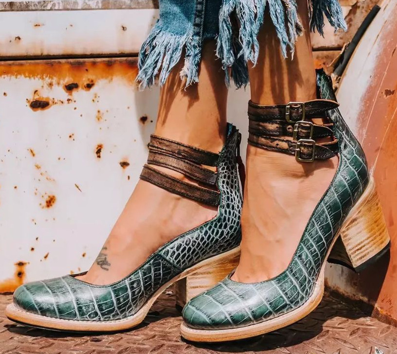 Noémie | Bottines Cuir Marron Femme Talon Épais à Boucles