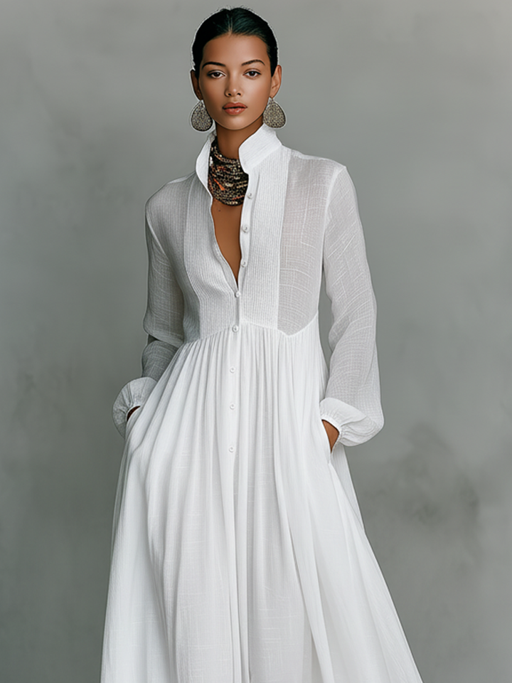 Noémie | Robe Femme Maxi Blanche Manches Longues