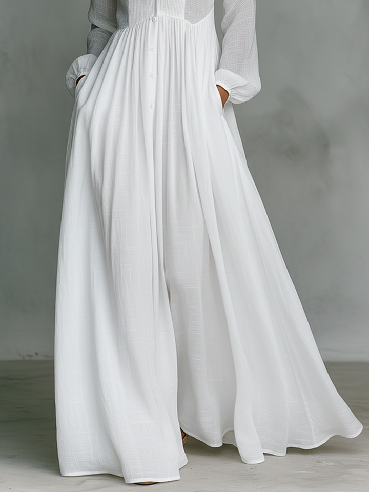 Noémie | Robe Femme Maxi Blanche Manches Longues