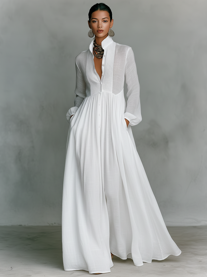 Noémie | Robe Femme Maxi Blanche Manches Longues