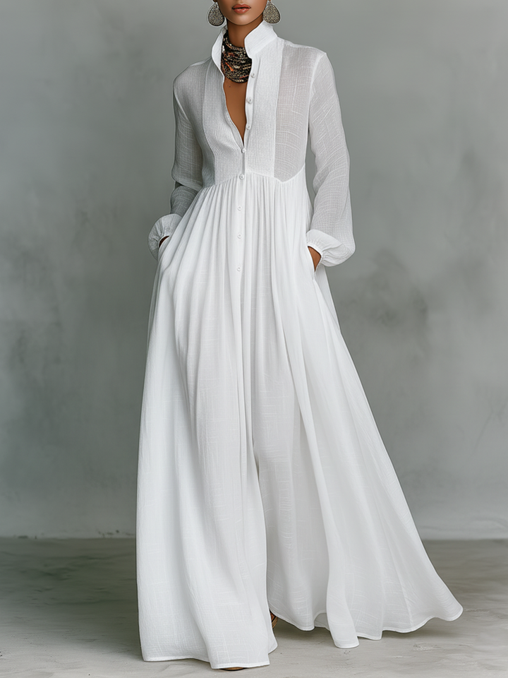 Noémie | Robe Femme Maxi Blanche Manches Longues