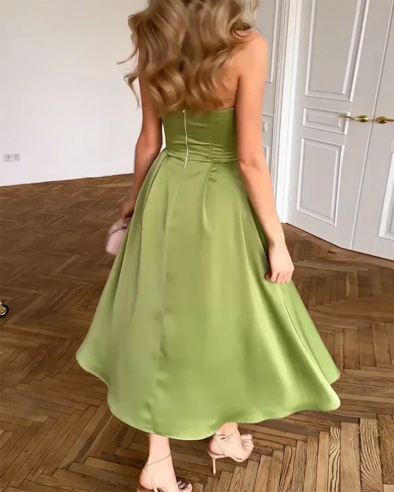 Noémie | Robe de Soirée Bustier Midi Satinée