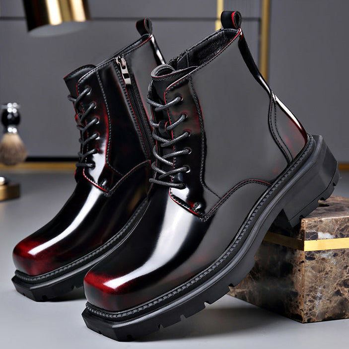 Bottes homme cuir verni lacets zip