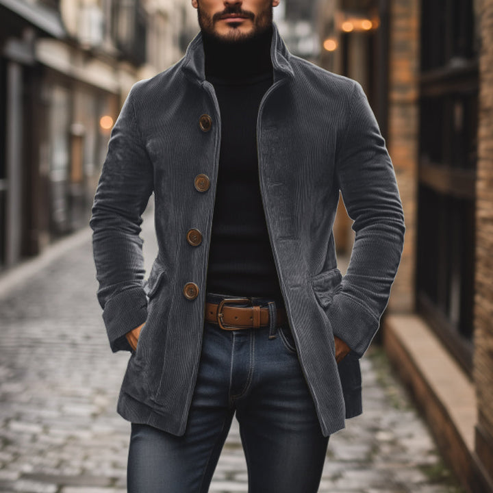 Olivier | Manteau Homme Velours Côtelé Vert Boutonné