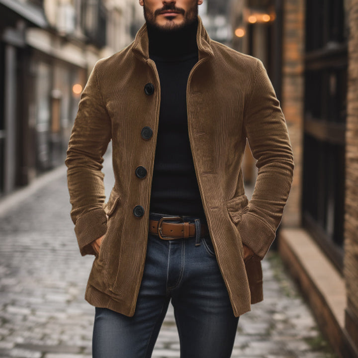 Olivier | Manteau Homme Velours Côtelé Vert Boutonné