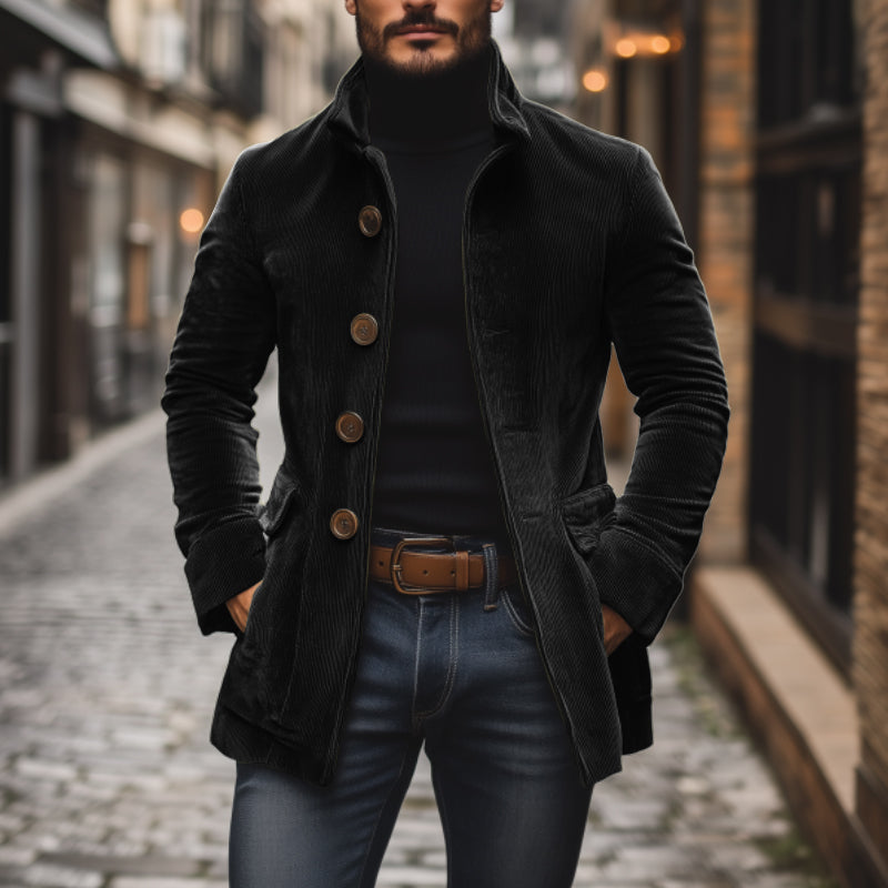 Olivier | Manteau Homme Velours Côtelé Vert Boutonné