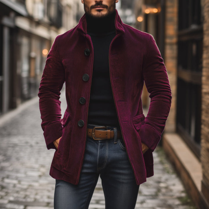 Olivier | Manteau Homme Velours Côtelé Vert Boutonné