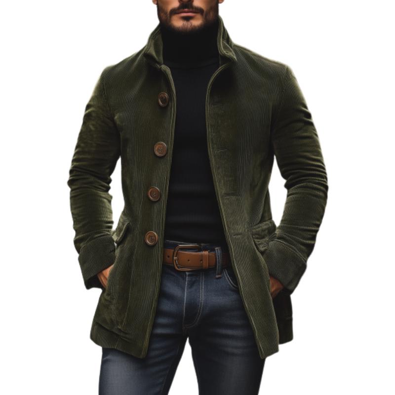 Olivier | Manteau Homme Velours Côtelé Vert Boutonné