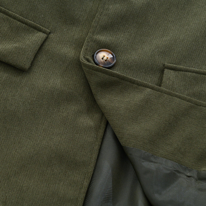 Olivier | Manteau Homme Velours Côtelé Vert Boutonné