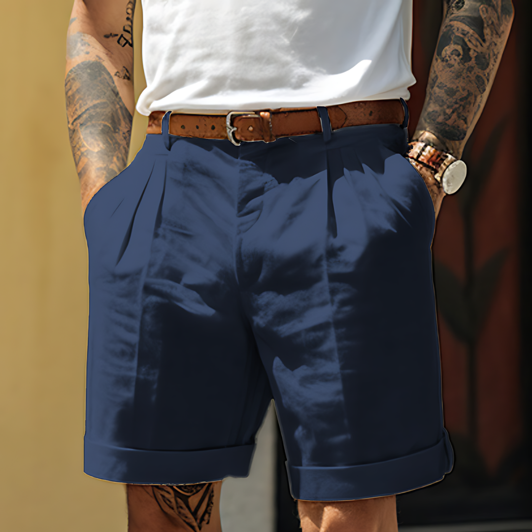 Olivier | Short Homme Blanc Plissé Revers