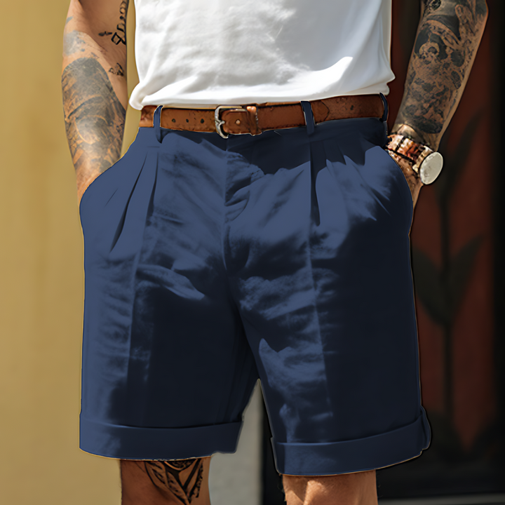 Olivier | Short Homme Blanc Plissé Revers