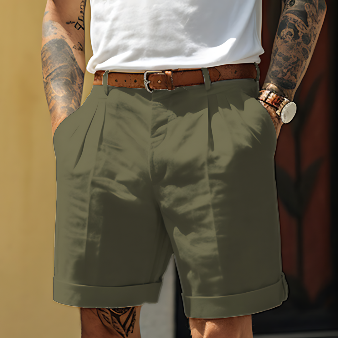 Olivier | Short Homme Blanc Plissé Revers