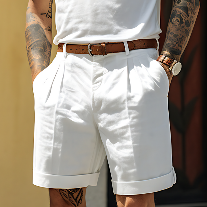 Olivier | Short Homme Blanc Plissé Revers