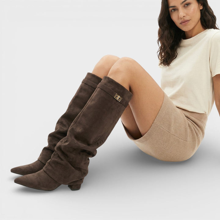 Pauline | Bottes Hautes Souples Daim Beige Femme