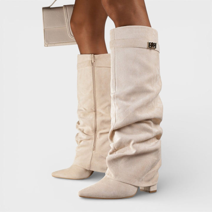 Pauline | Bottes Hautes Souples Daim Beige Femme