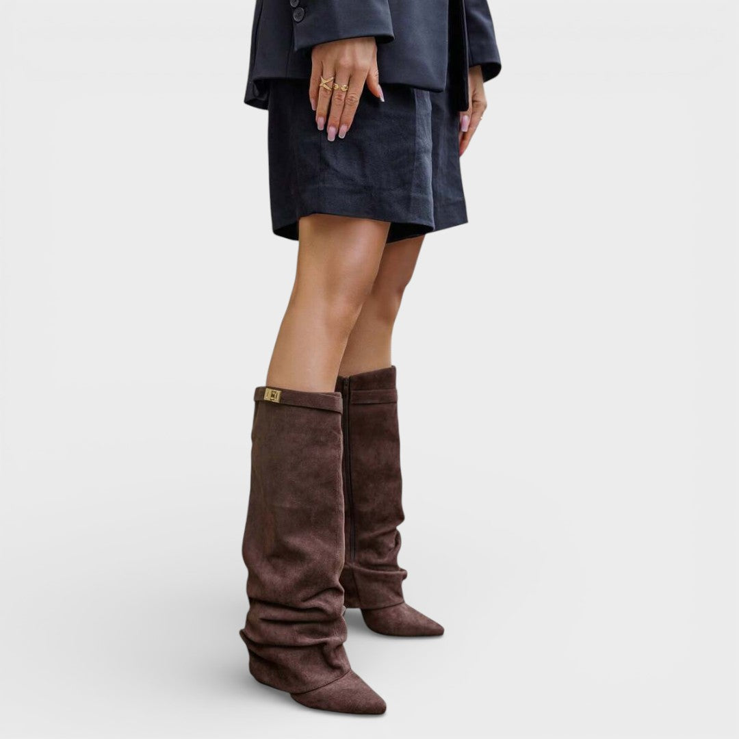 Pauline | Bottes Hautes Souples Daim Beige Femme