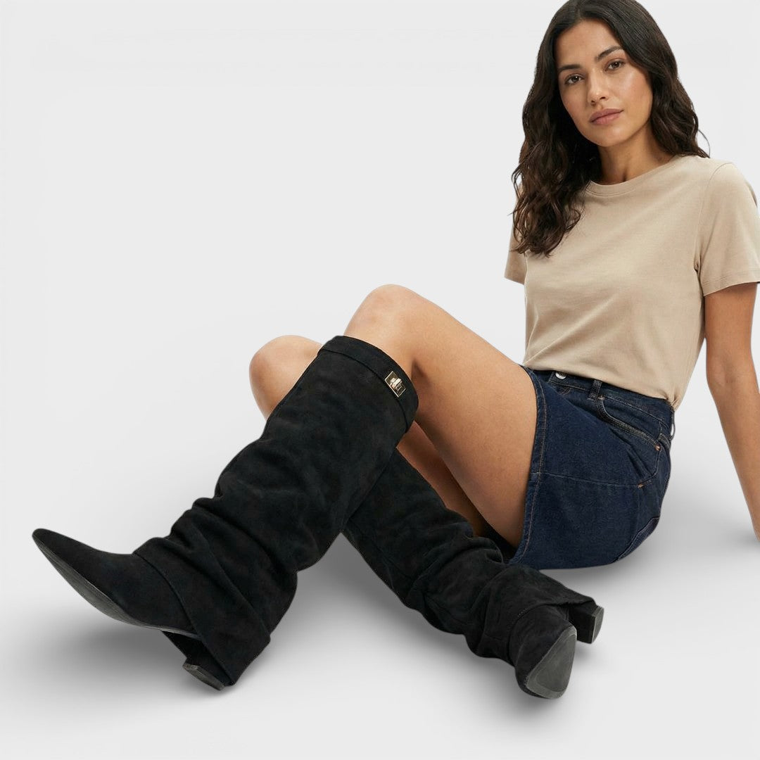 Pauline | Bottes Hautes Souples Daim Beige Femme